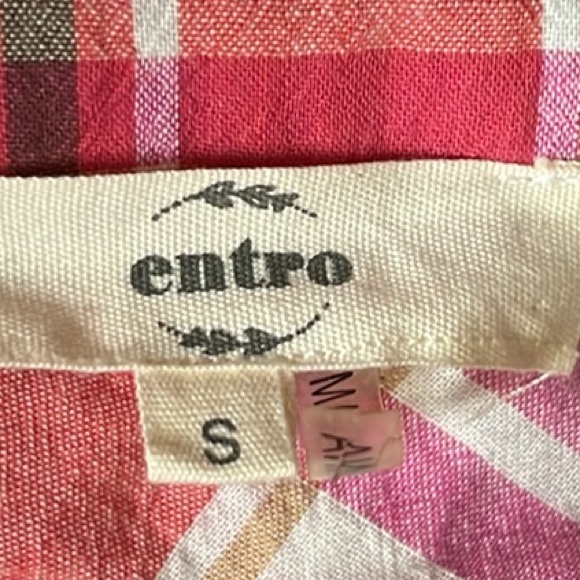 Entro, Plaid, 100% Cotton, Side Pockets Multi Colors, Roll Tab Sleeves Top, S - Picture 4 of 6